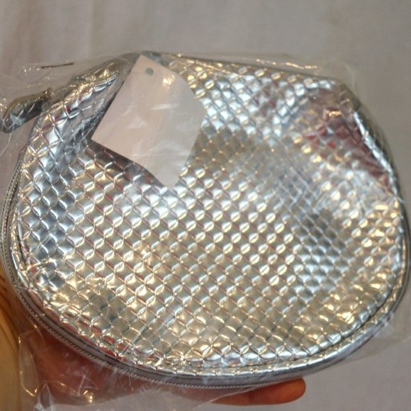 Nordstrom Handbags - Nordstrom Silver Metallic Makeup Cosmetic Bag Compact Travel Organizer Chic Case